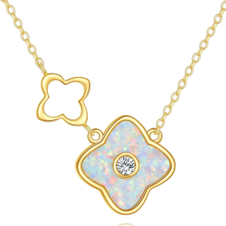 10K Gold Opal Four Leaf Clover Necklace for Women-8