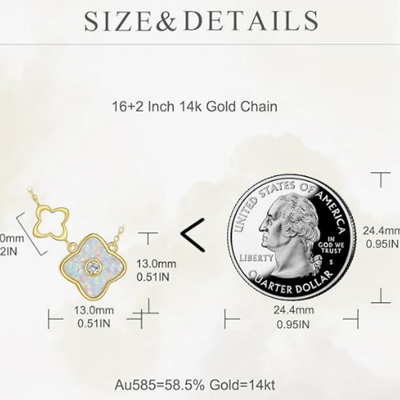 Colar com pendente de trevo de quatro folhas em ouro branco de 10 quilates com zircónias cúbicas e opala-5