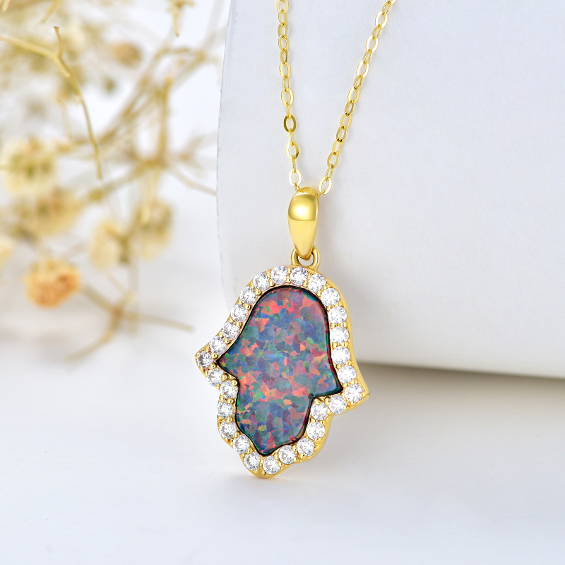 Halskette mit Hamsa-Hand-Anhänger aus 10-karätigem Gold und Opal-4