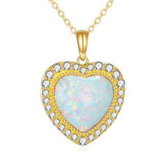 10K Gold Cubic Zirconia & Opal Heart Pendant Necklace-1