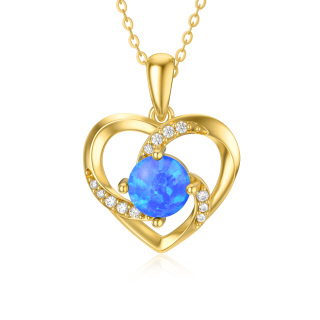 10K Gold Opal & Cubic Zirconia Heart Pendant Necklace-52