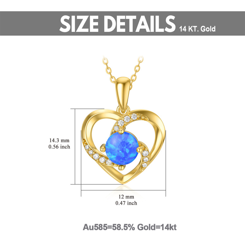 10K Gold Opal & Cubic Zirconia Heart Pendant Necklace-6