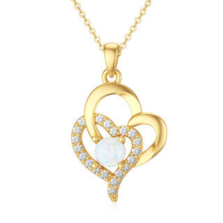 10K Gold Opal Heart Pendant Necklace-34