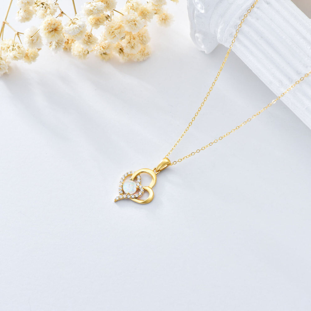 10K Gold Opal Heart Pendant Necklace-4