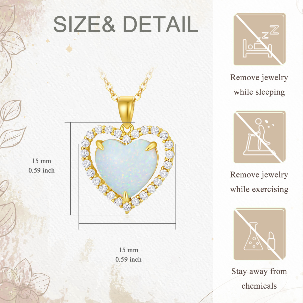 10K Gold Cubic Zirconia & Opal Heart Pendant Necklace-5