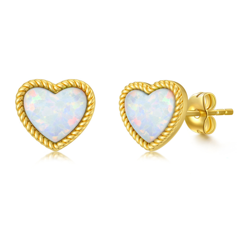 10K Gold Opal Heart Stud Earrings-13