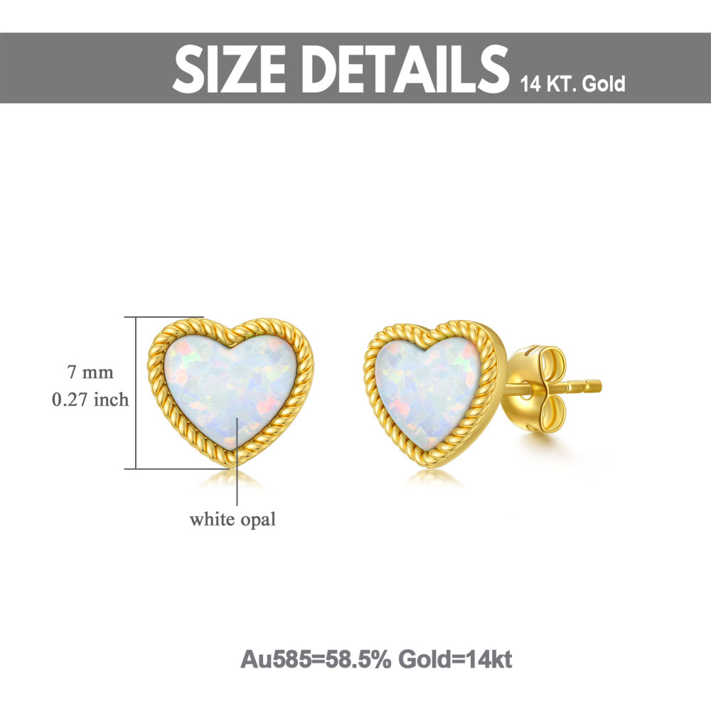 10K Gold Opal Heart Stud Earrings-5