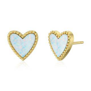 10K Gold Opal Heart Stud Earrings-54