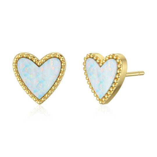 14K Gold Opal Heart Stud Earrings