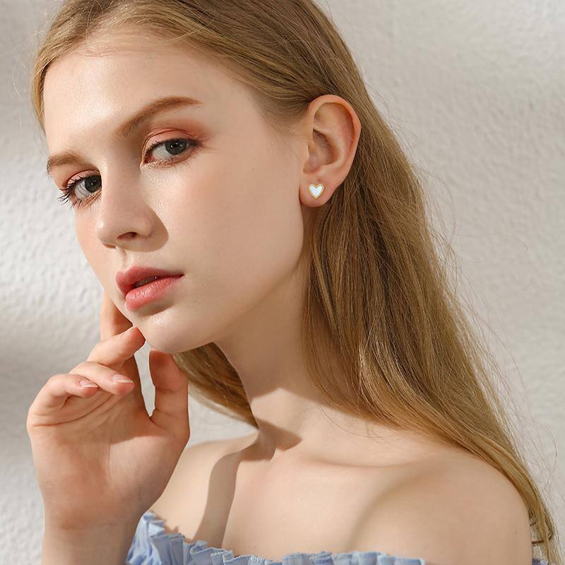10K Gold Opal Heart Stud Earrings-2