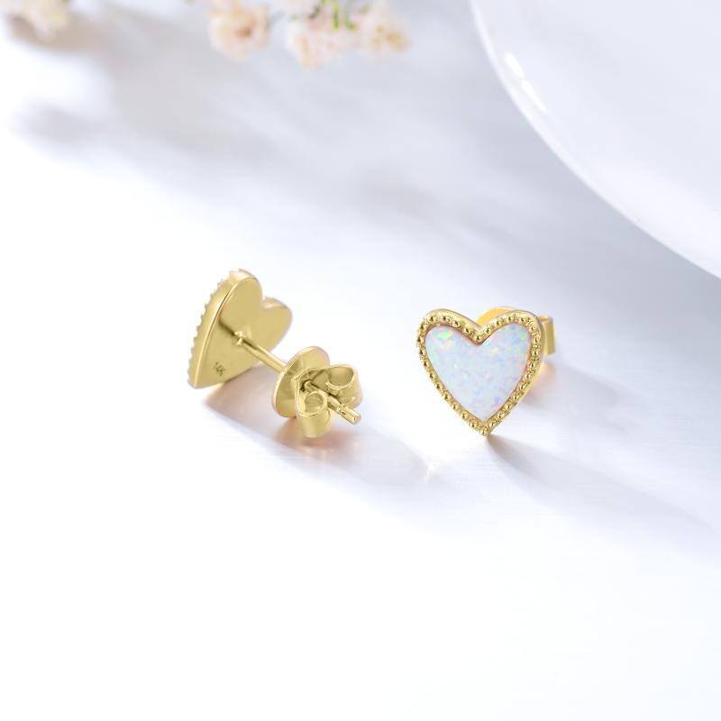 Boucles d'oreilles puces en or 10 carats et opale en forme de cœur-4