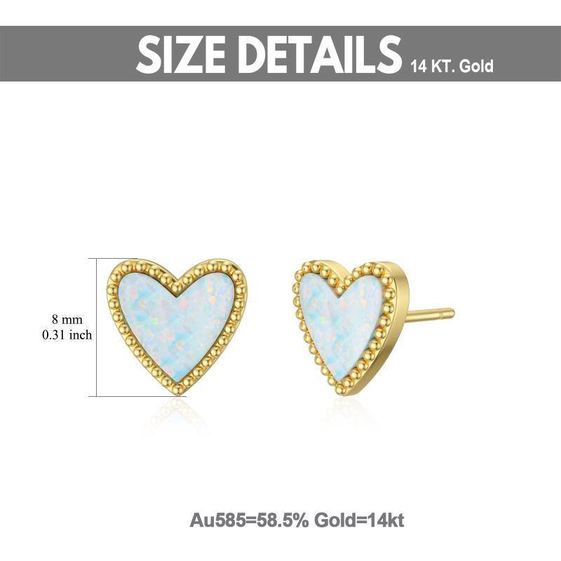 10K Gold Opal Heart Stud Earrings-5