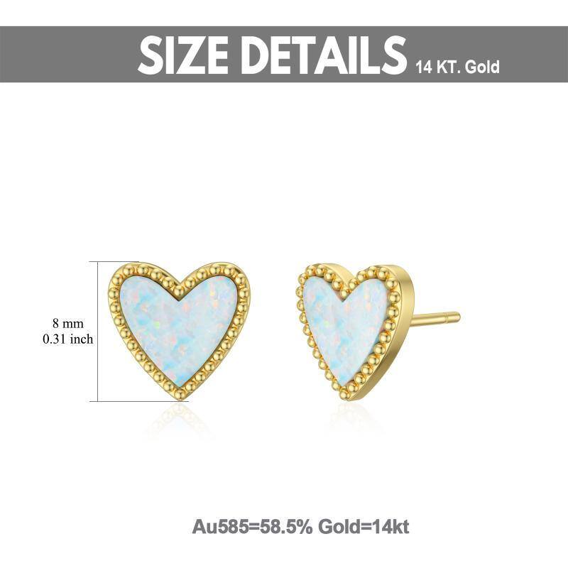 14K Gold Opal Heart Stud Earrings-5