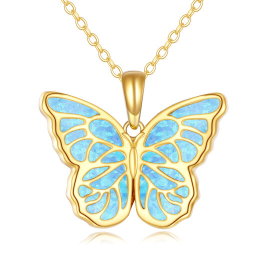 قلادة فراشة مجوفة مطلية بالذهب من الفضة الاسترلينية مع العقيق