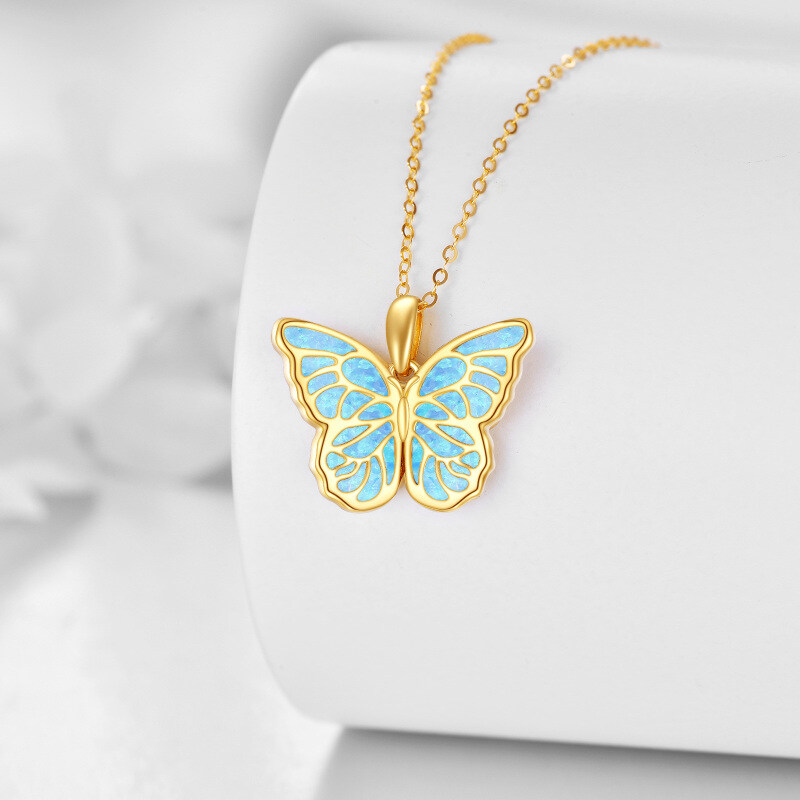 Sterling Silver with Gold Plated Opal Butterfly Pendant Necklace-3