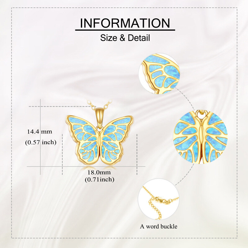 Sterling Silver with Gold Plated Opal Butterfly Pendant Necklace-5