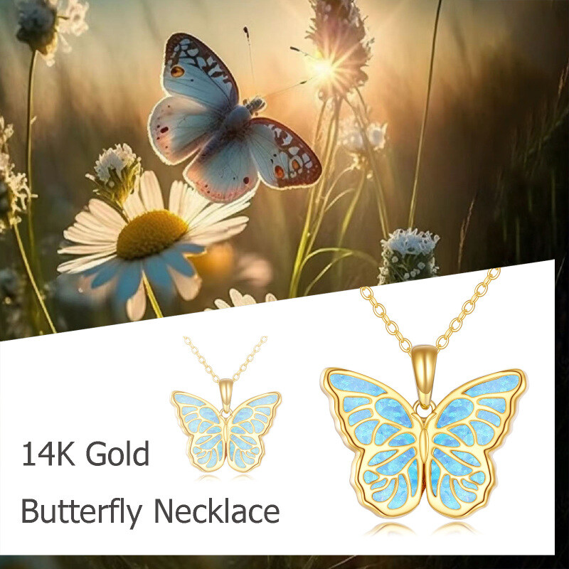 Sterling Silver with Gold Plated Opal Butterfly Pendant Necklace-6