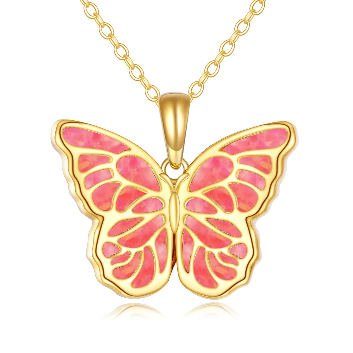 14K gouden opaal holle vlinderhanger ketting-1