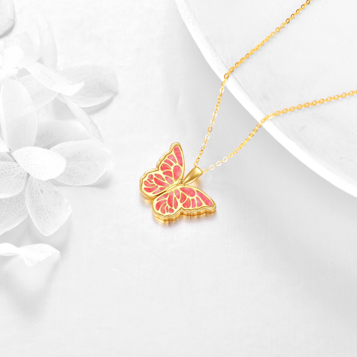 14K gouden opaal holle vlinderhanger ketting-4