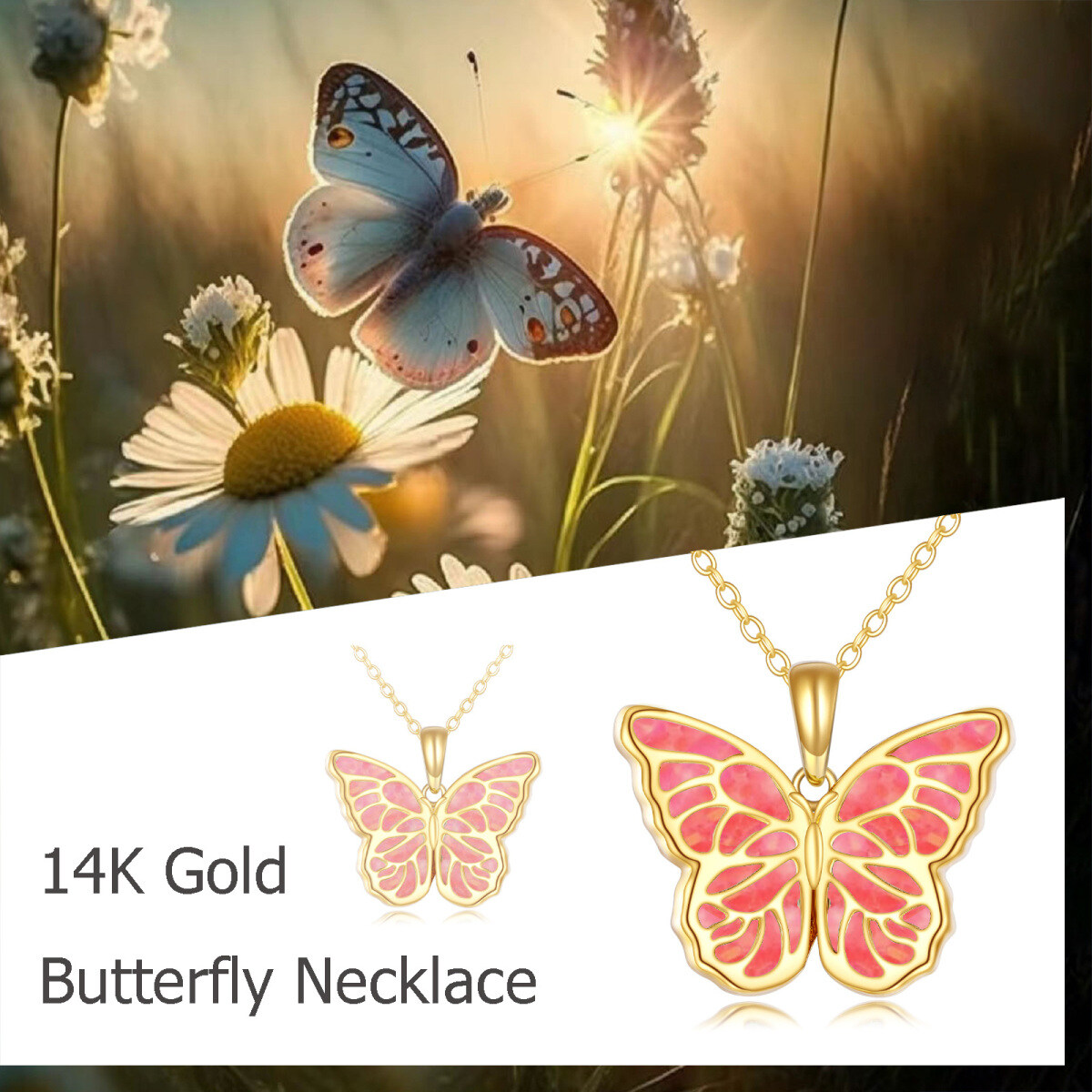 14K gouden opaal holle vlinderhanger ketting-6