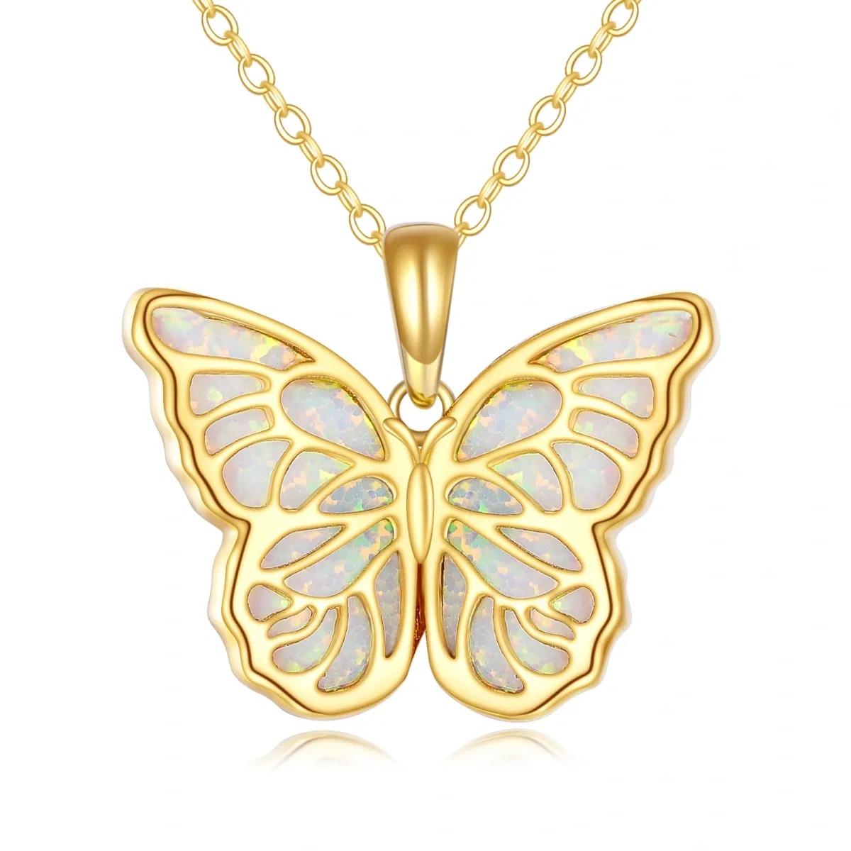 18K Gold Opal Hollow Butterfly Pendant Necklace-1