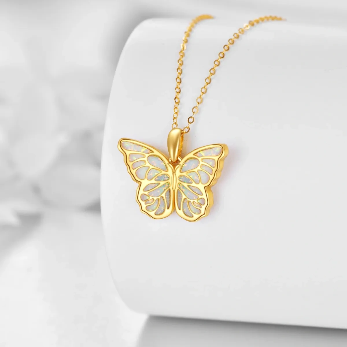 18K Gold Opal Hollow Butterfly Pendant Necklace-4