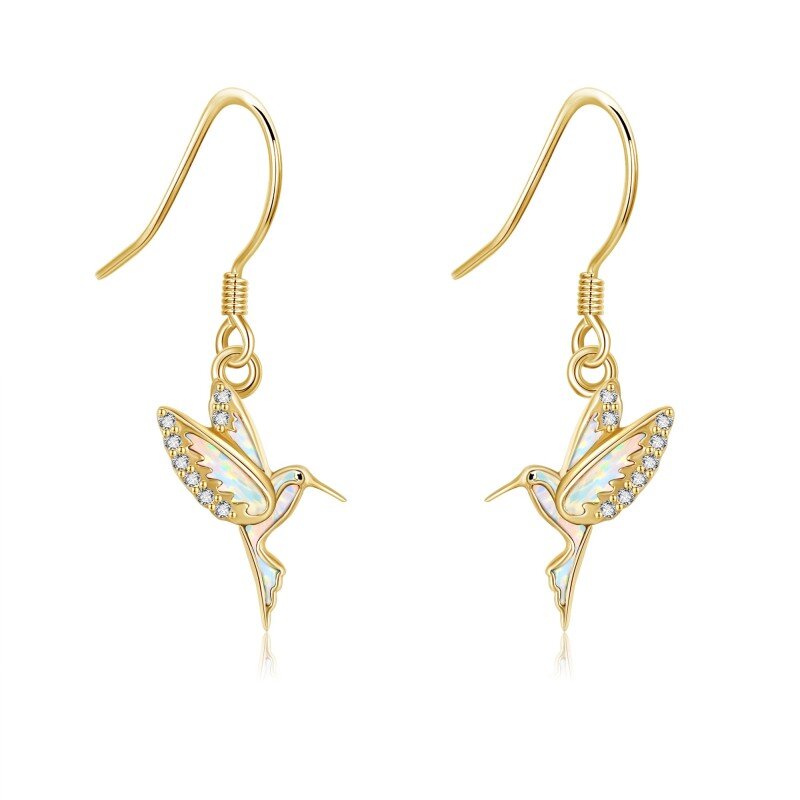 10K Gold Opal Hummingbird Drop Earrings-1