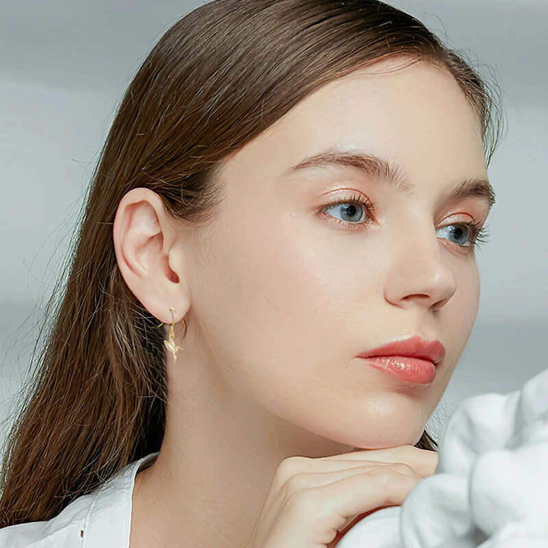 10K Gold Opal Hummingbird Drop Earrings-2