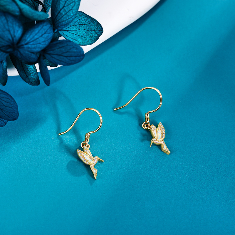 10K Gold Opal Hummingbird Drop Earrings-3