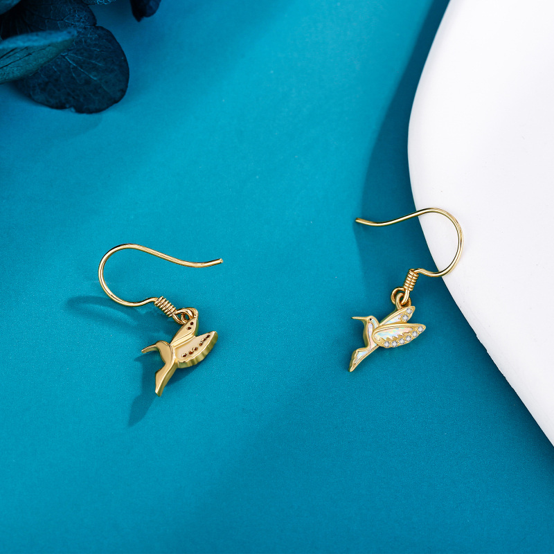 10K Gold Opal Hummingbird Drop Earrings-4