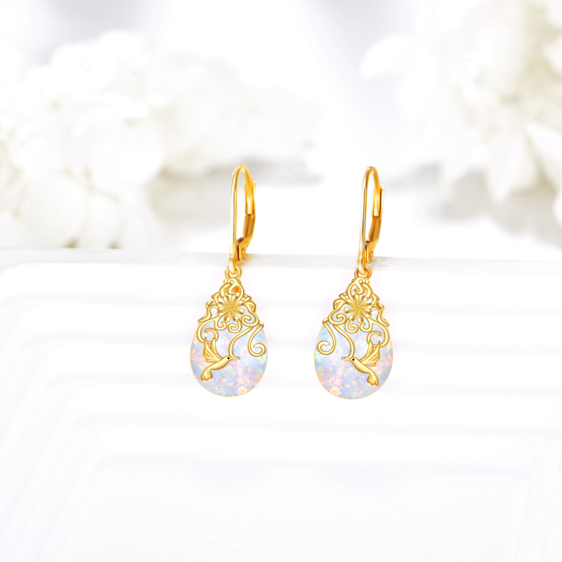 Orecchini a monachella con colibrì in oro bianco 10 carati e opale-3