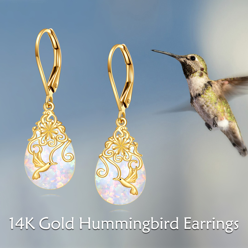 Orecchini a monachella con colibrì in oro bianco 10 carati e opale-6