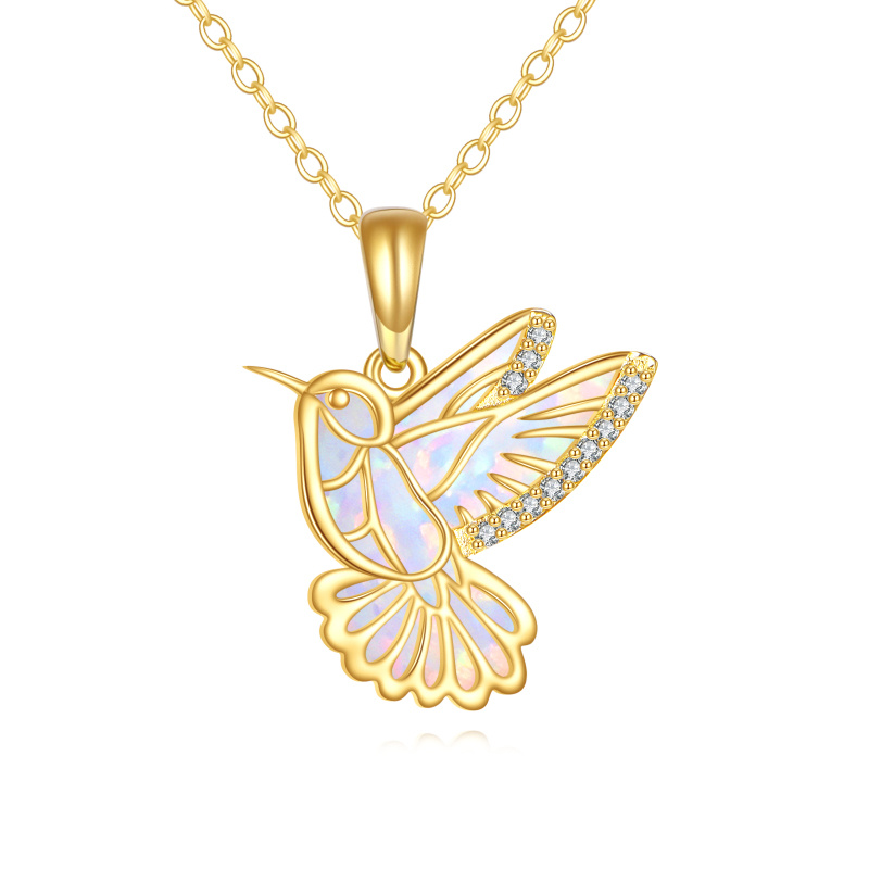 Collier pendentif en or 14K avec zircone cubique et opale, motif colibri-16