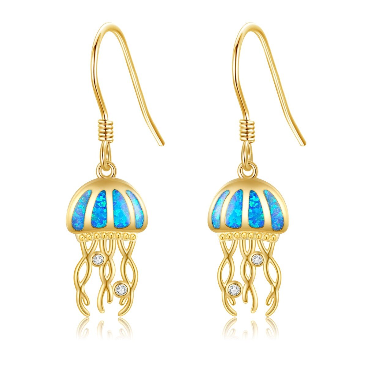 14K Gold Cubic Zirconia & Opal Jellyfish Drop Earrings for Women-1