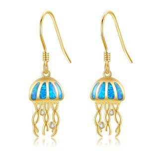 10K Gold Cubic Zirconia & Opal Jellyfish Drop Earrings for Women-1