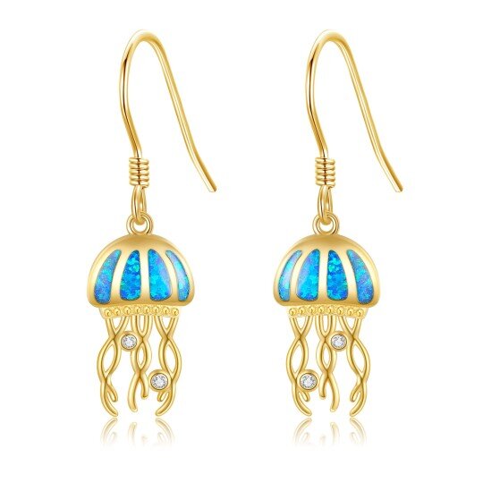 10K Gold Cubic Zirconia & Opal Jellyfish Drop Earrings for Women