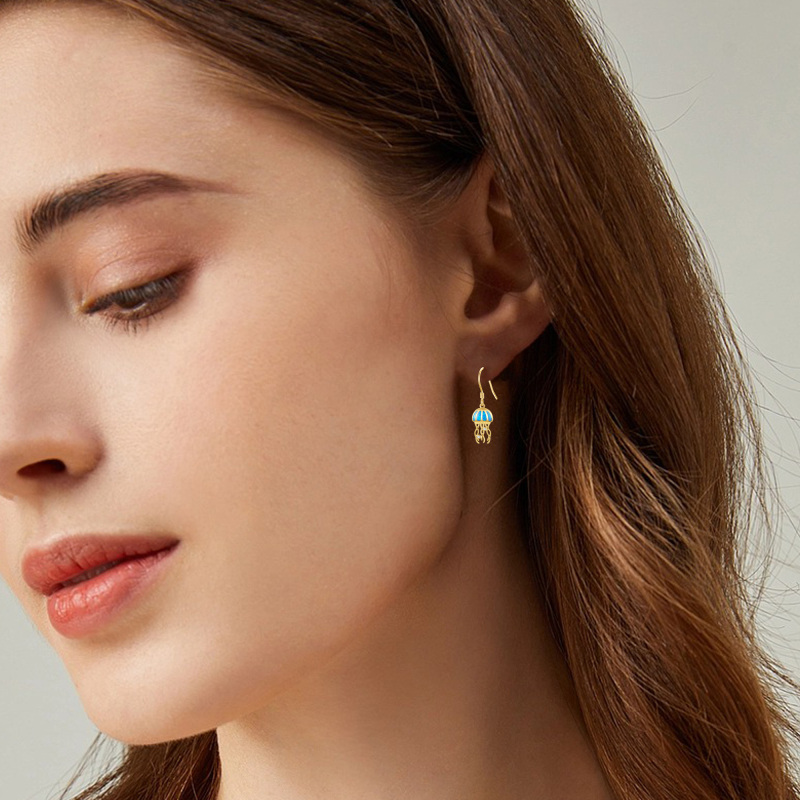 10K White Gold Cubic Zirconia & Opal Jellyfish Drop Earrings-2