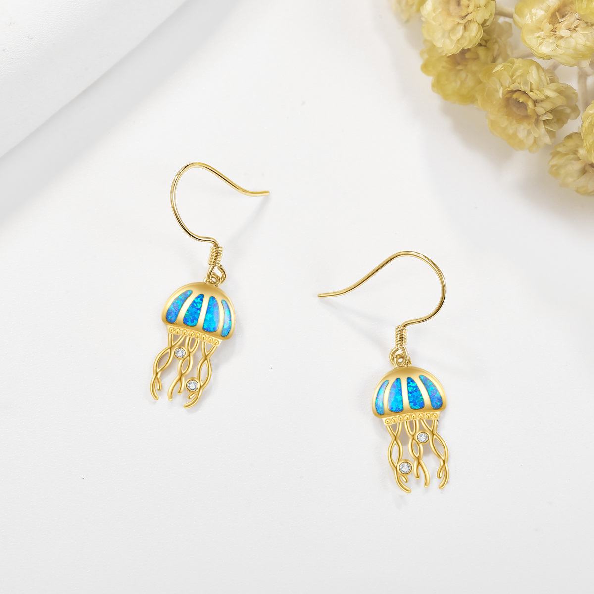 14K Gold Cubic Zirconia & Opal Jellyfish Drop Earrings for Women-3