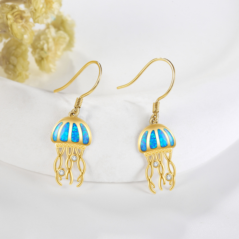 10K White Gold Cubic Zirconia & Opal Jellyfish Drop Earrings-4