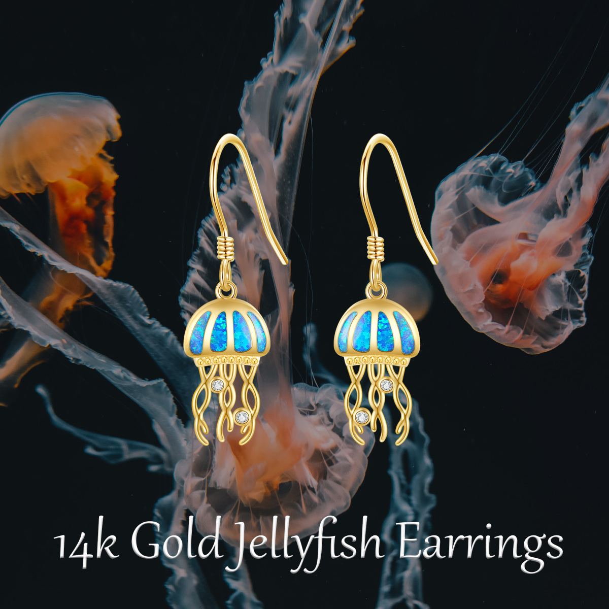 14K Gold Cubic Zirconia & Opal Jellyfish Drop Earrings for Women-6