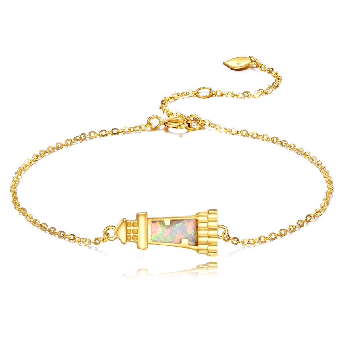 Pulseira com pingente de farol de opala de ouro 14K-1