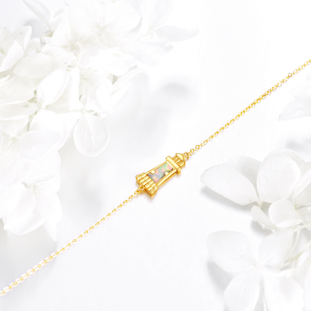 10K Gold Opal Lighthouse Charm Bracelet-3