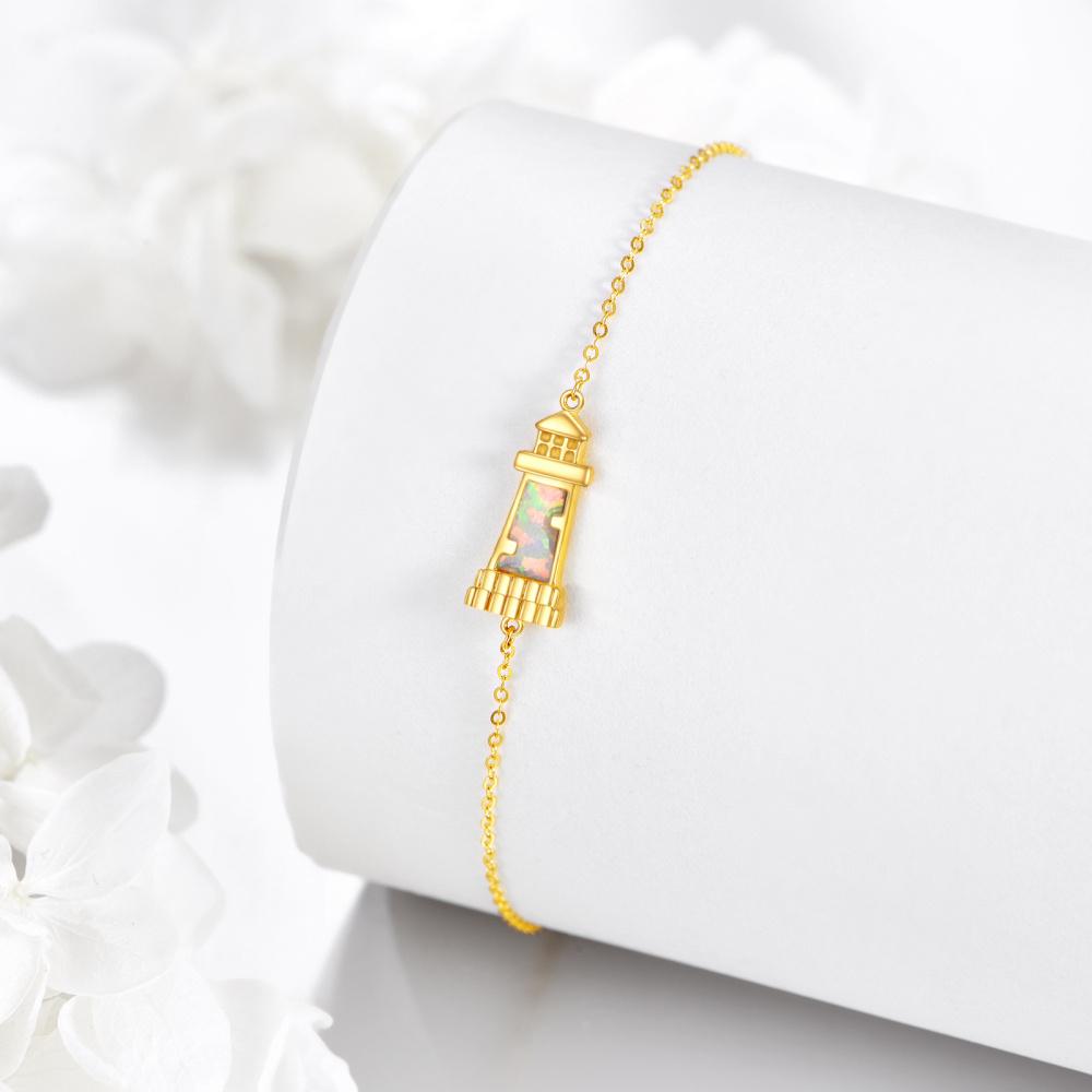 10K Gold Opal Lighthouse Charm Bracelet-4