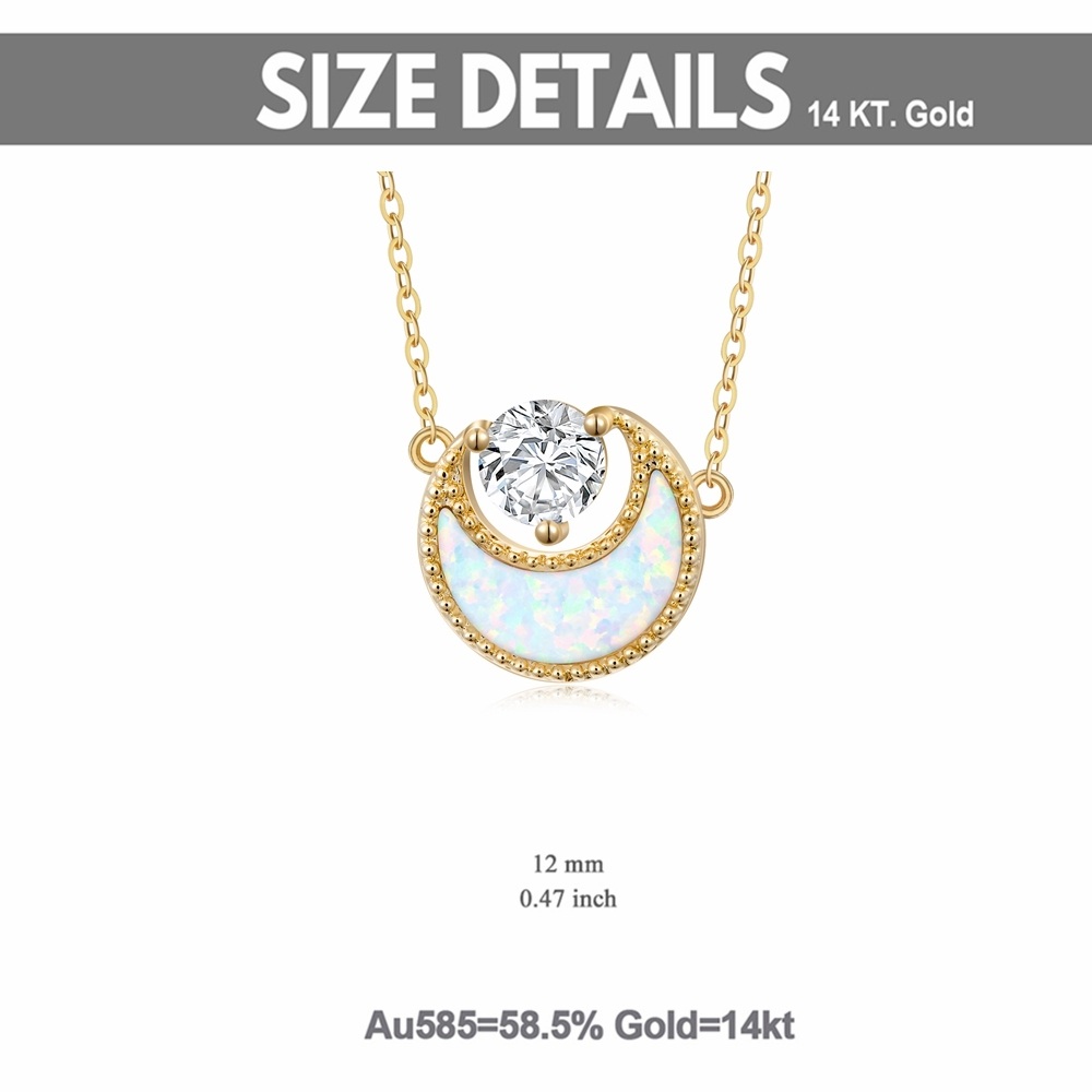 10K Gold Opal & Cubic Zirconia Moon Pendant Necklace-3