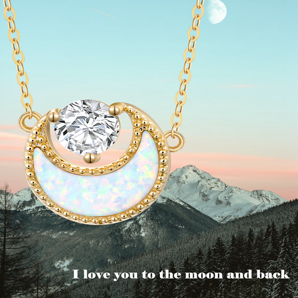 14K Gold Opal & Cubic Zirconia Moon Pendant Necklace-6