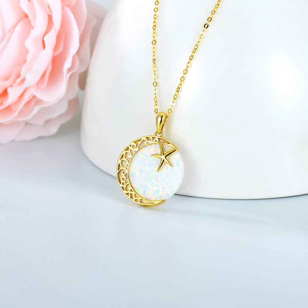 Collar con colgante de luna de ópalo en oro de 10 quilates-3