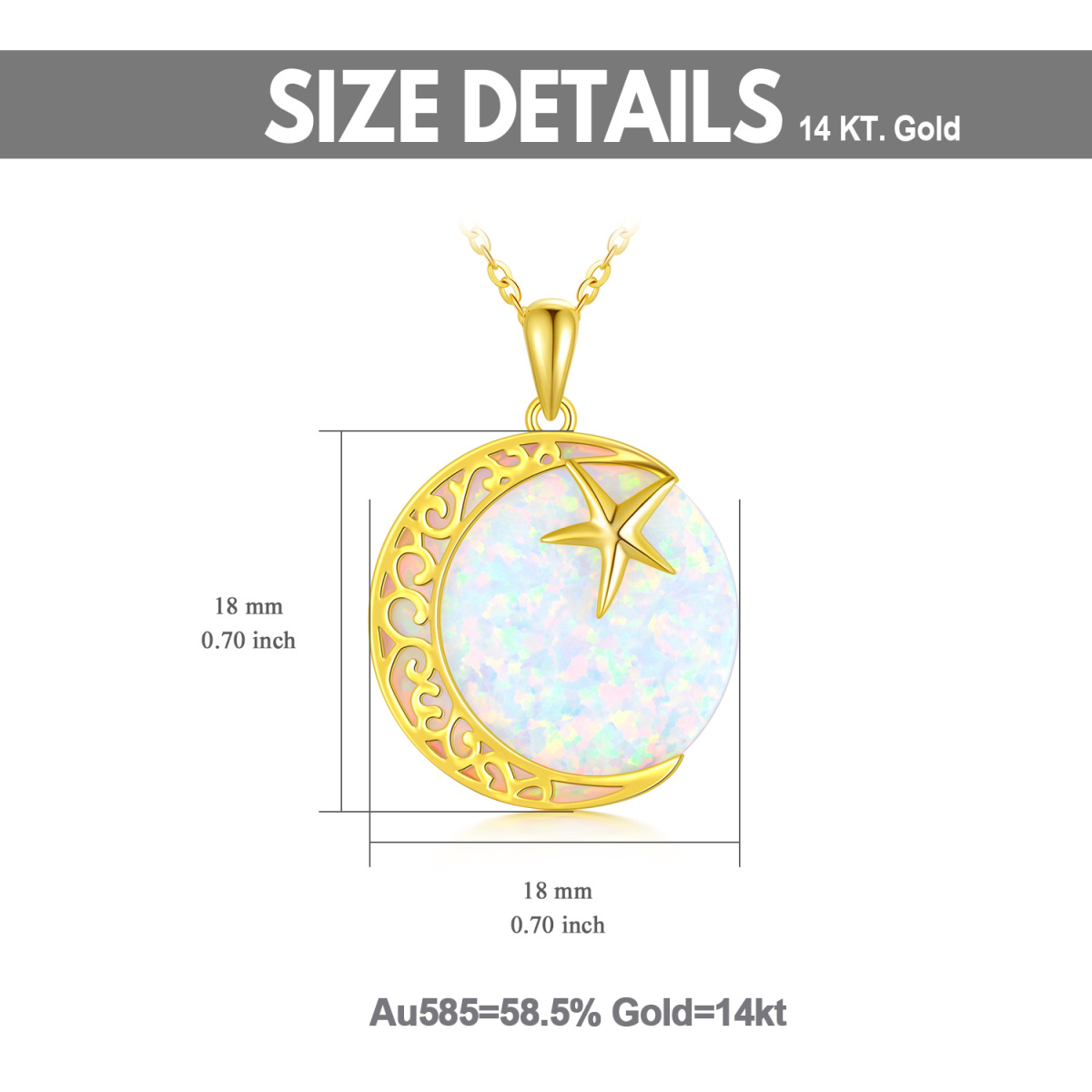 10K Gold Opal Moon Pendant Necklace-5