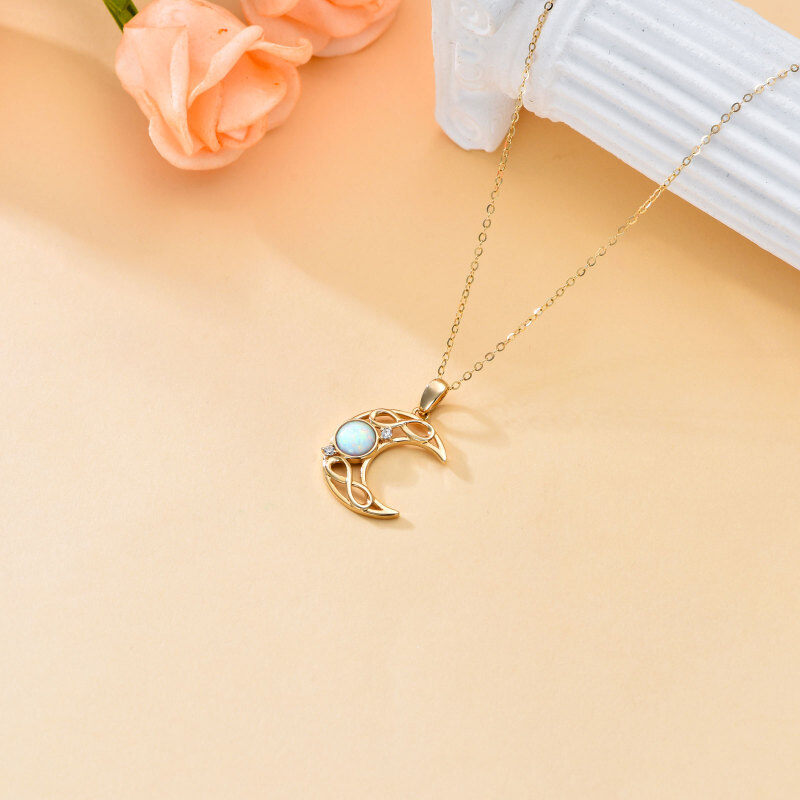 Collana con ciondolo a forma di luna in oro bianco 10K con zirconi cubici e opale-5