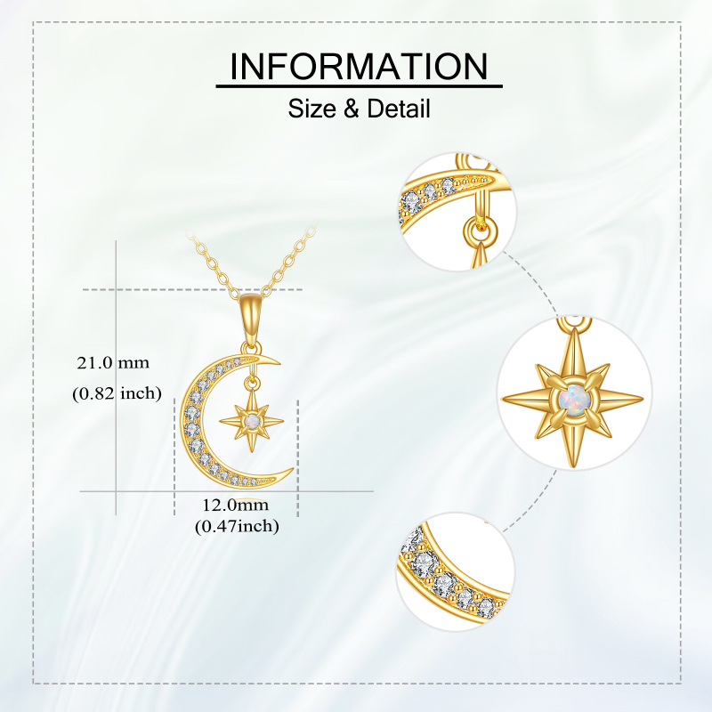 Collar con colgante de luna y estrella en oro blanco de 9 quilates con circonitas cúbicas y ópalo-4