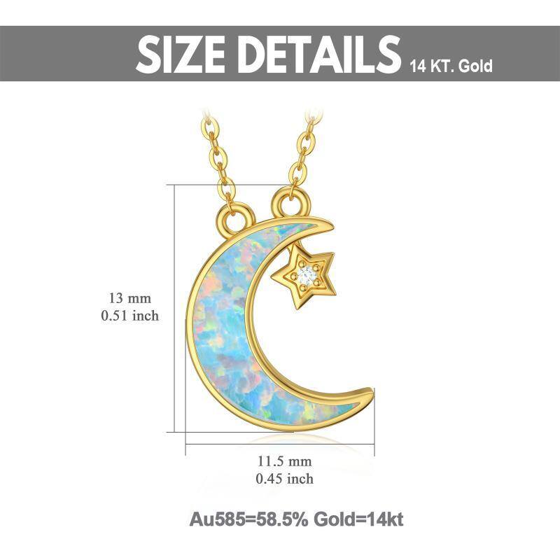 14K Yellow Gold Cubic Zirconia Star With Opal Moon Pendant Necklace For Women-6